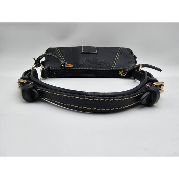 Y2K Dooney & Bourke Black Pebbled Leather Mini East West Slouch Hobo Duck Charm - Picture 8 of 14